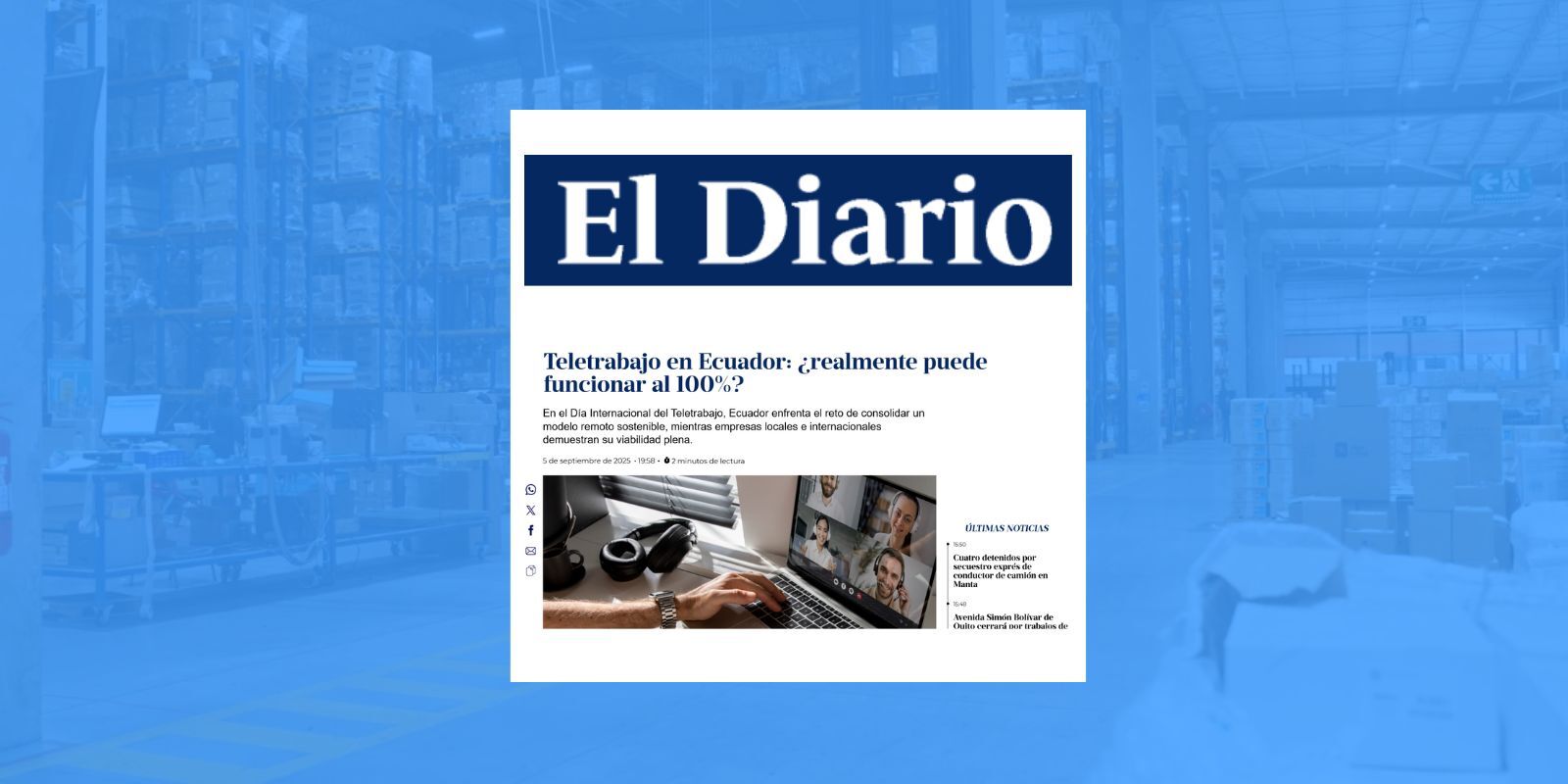 Nota de prensa de El Diario sobre Drivin en Ecuador y la celebración del Día del Teletrabajo